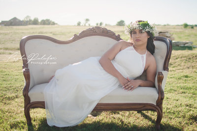 elegant bridal photo location outdoors with vintage couch