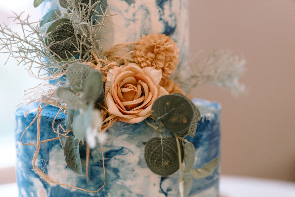 custom wedding cake navy and blush hawthorn hills