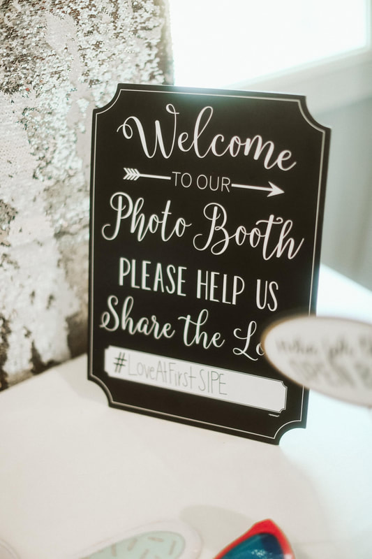 wedding photobooth chalkboard sign with wedding hashtag